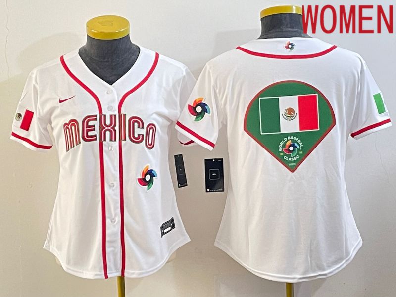 Women 2023 World Cub Mexico Blank White Nike MLB Jersey9->women mlb jersey->Women Jersey